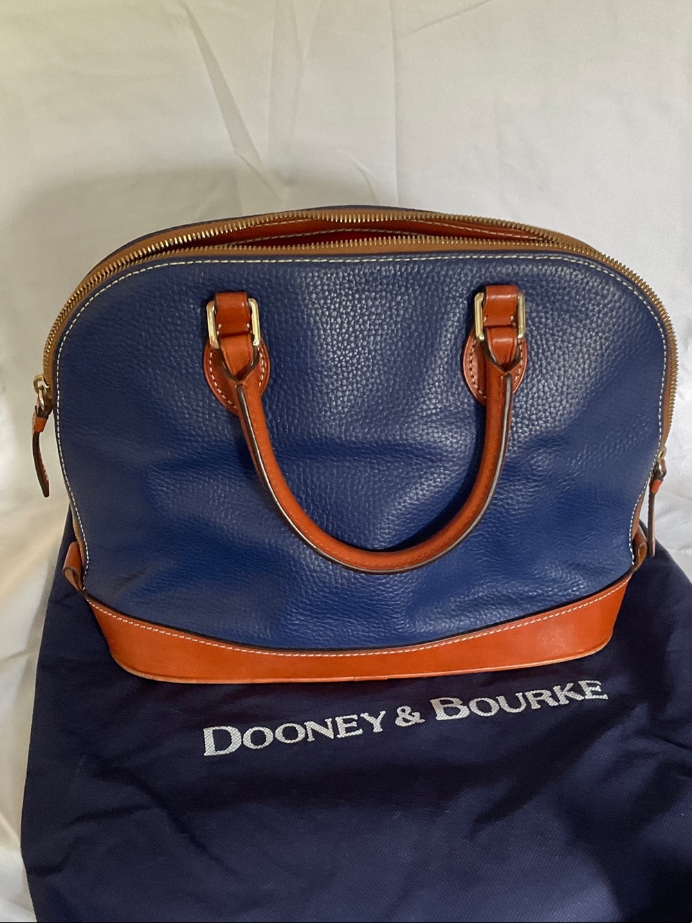 Dooney & Bourke Navy with Tan Trim Pebbled Leather Satchel - Picture 3 of 4